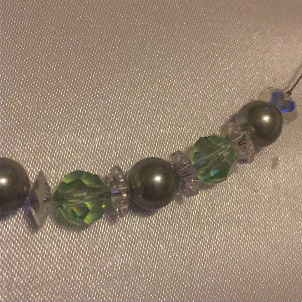 Swarovski crystal and green pearl necklace
